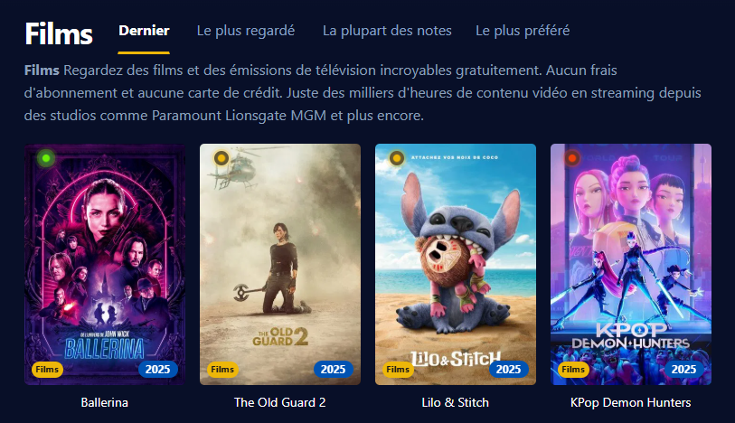 Apparence de Filmoflix à l'écran